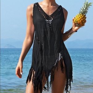 CupShe Raina Black Fringe Cover Up